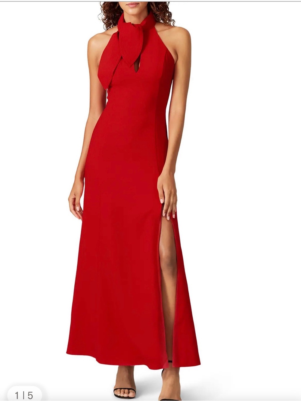 C/MEO Collective Red Halter Maxi Dress with Neck Tie